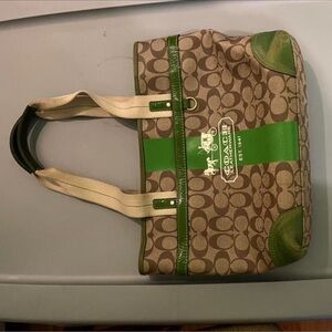 Coach Brown and Green Signature Tote